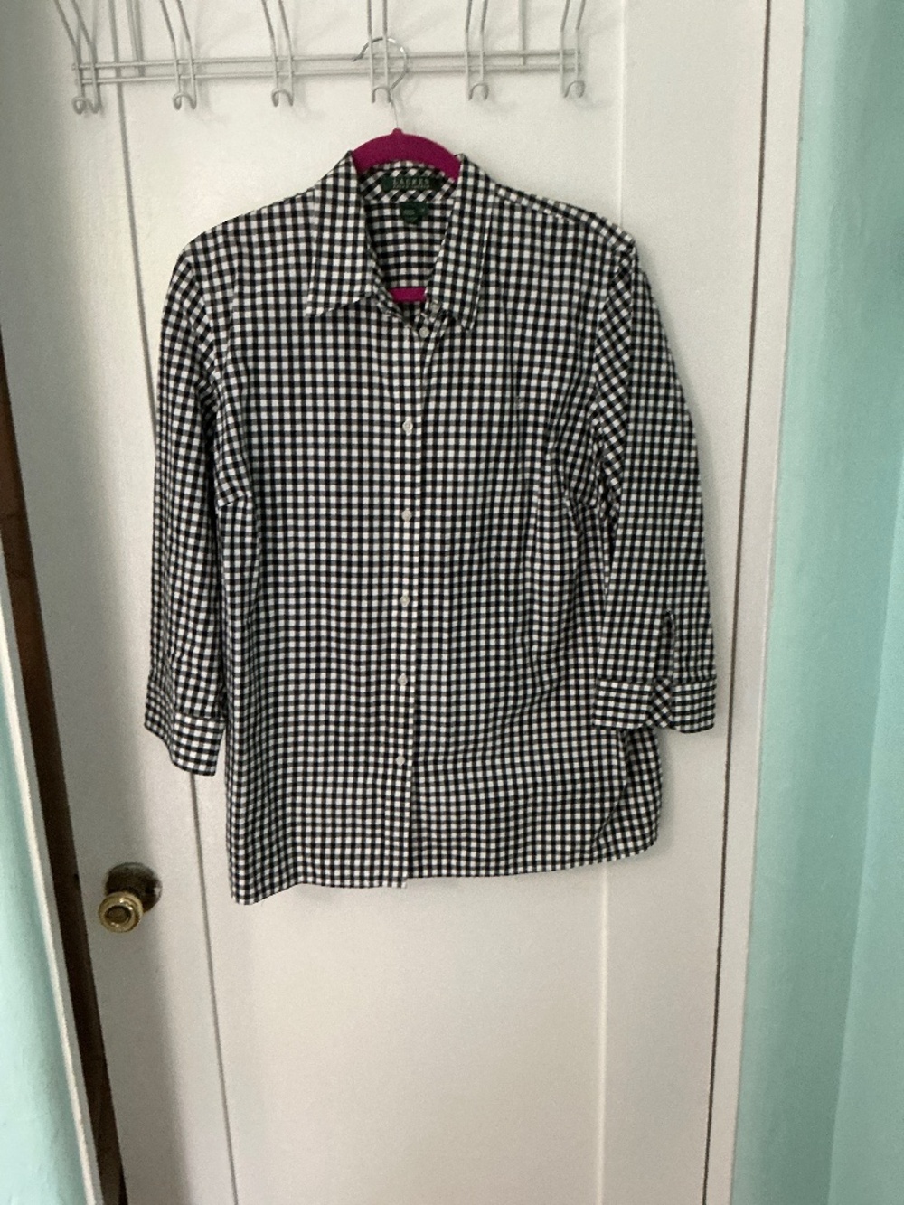 Lauren Ralph Lauren Gingham Button-Up Shirt 1X | Classic Black & White Check